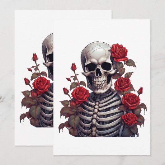 Skelet Met Rode Rozen Kaart (Voorkant / Achterkant)