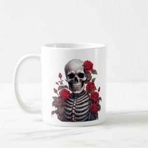 Skelet met rode rozen koffiemok