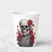 Skelet met rode rozen papieren bekers (Voorkant)