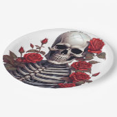 Skelet met rode rozen papieren bordje (Gekanteld)