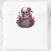 Skelet met rode rozen ronde sticker (Tas)