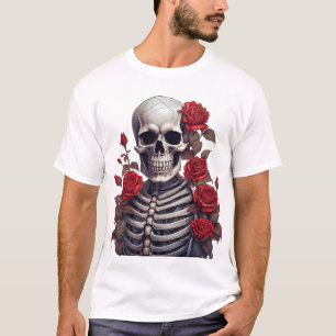 Skelet met rode rozen t-shirt
