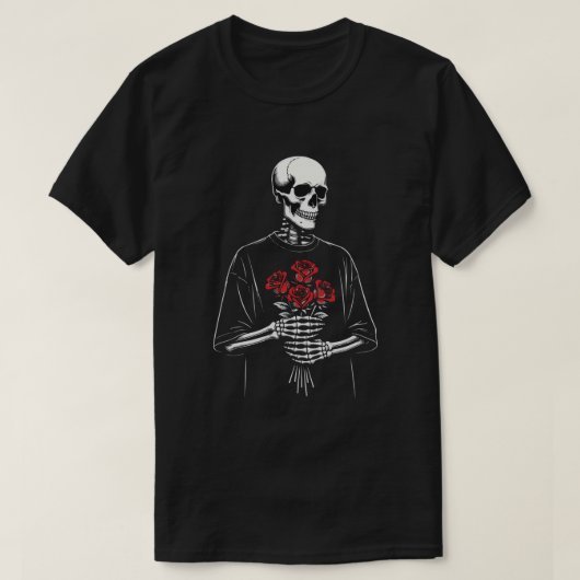 Skelet met rode rozen – Valentijnsdag van de duist T-shirt (Design voorkant)