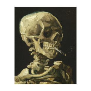 Skelet met sigaret van Van Gogh Canvas Afdruk