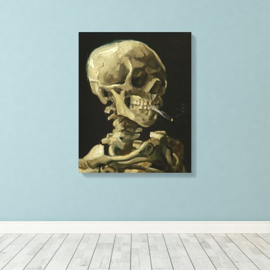 Skelet met sigaret van Van Gogh Canvas Afdruk (Insitu (Houten vloer))