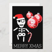 Skelet met snoepriet, kerstmuts feestdagenkaart (Voorkant / Achterkant)