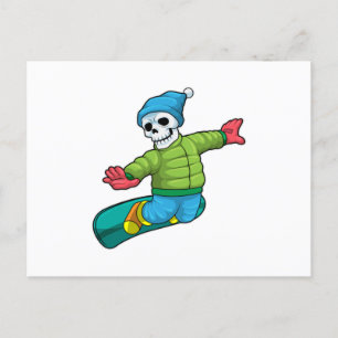 Skelet met snowboarder en snowboard briefkaart