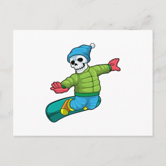 Skelet met snowboarder en snowboard briefkaart (Voorkant)