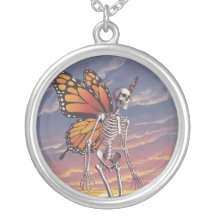 Skelet met Vlindervleugels Zilver Ketting