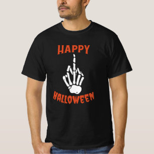 Skelet Middenvinger Gelukkig Halloween T-shirt