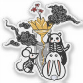 Skelet Muis Panda & Gouden Bloem Zen Sticker (Voorkant)