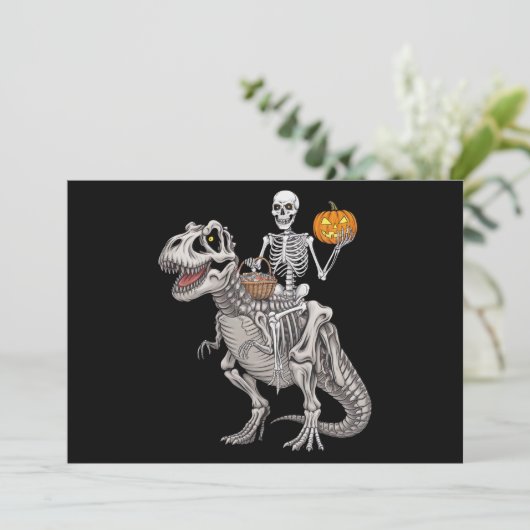 Skelet Mummie Dinosaurus T rex Halloween Kaart (Staand voorkant)