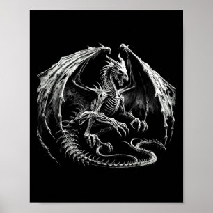 Skelet Mythische Draak Ademend Vuur Fantasy Ha Poster