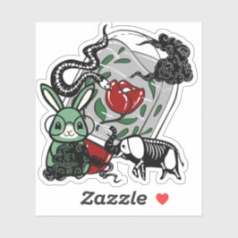 Skelet Olifant & Geeky Goth Konijn Kunst Sticker