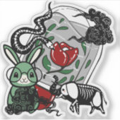 Skelet Olifant & Geeky Goth Konijn Kunst Sticker (Voorkant)