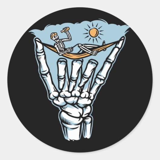 Skelet Ontspannen op Giant Hand Ronde Sticker (Voorkant)