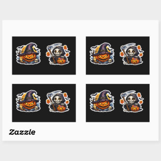 💀🎃 Skelet Oogstmaan Trick or Treat Halloween Rechthoekige Sticker