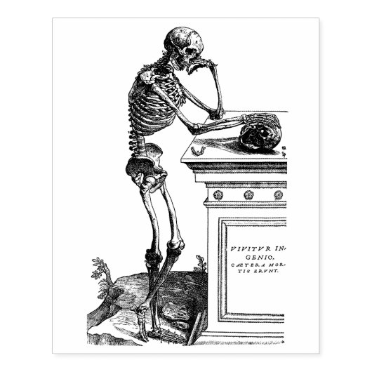 Skelet op begraafplaats met schedel Rubber Kunstst Rubberstempel (Afrduk)