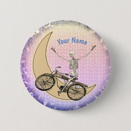 Skelet op de fiets speld ronde button 5,7 cm (Voorkant)
