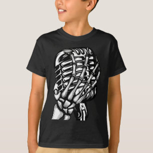 Skelet op de mic Rock en Roll'Band T - shirts