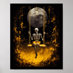 skelet op de schommel in de boszaal poster
