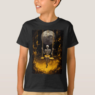 skelet op de schommel in de boszaal t-shirt