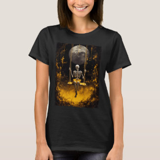 skelet op de schommel in de boszaal t-shirt