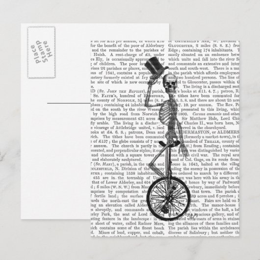 Skelet op de Unicycle Briefkaart (Voorkant / Achterkant)