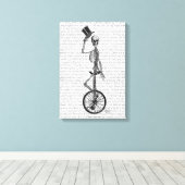 Skelet op de Unicycle Canvas Afdruk (Insitu (Houten vloer))