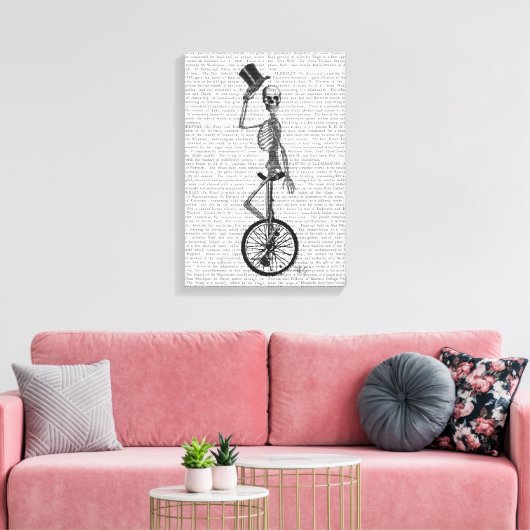 Skelet op de Unicycle Canvas Afdruk (Insitu (Woonkamer))