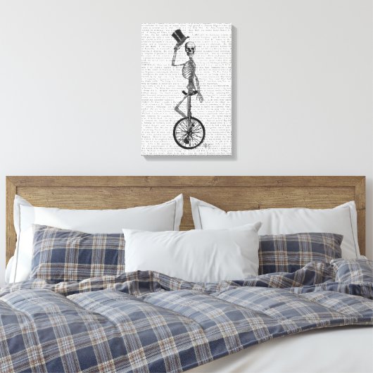 Skelet op de Unicycle Canvas Afdruk (Insitu (Slaapkamer))
