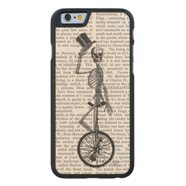 Skelet op de Unicycle Carved Wood iPhone Hoesje (Achterkant)