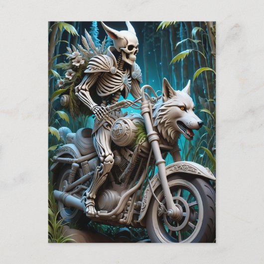 Skelet op een helikopter gemonteerd met een wolf h briefkaart (Voorkant)