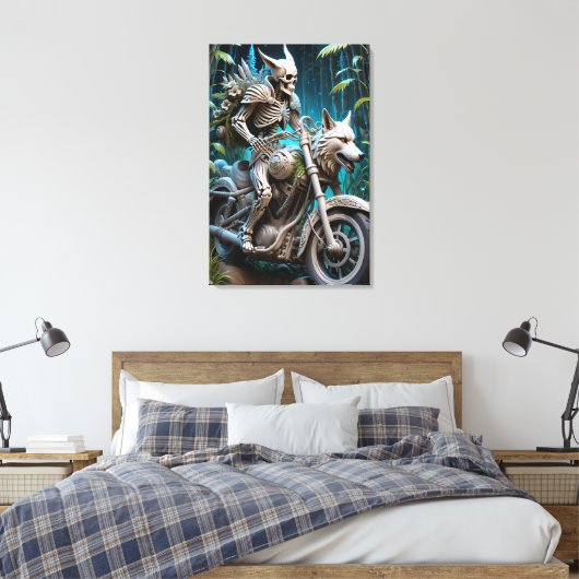 Skelet op een helikopter gemonteerd met een wolf h canvas afdruk (Insitu (Slaapkamer))