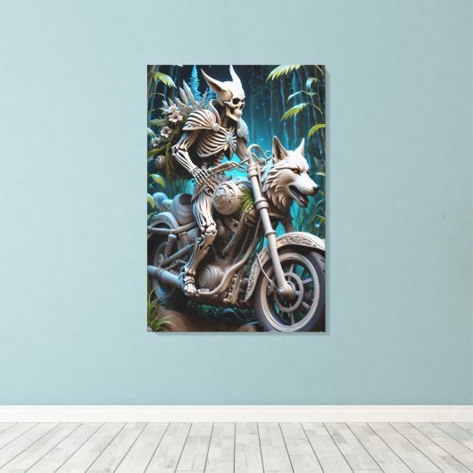 Skelet op een helikopter gemonteerd met een wolf h canvas afdruk (Insitu (Houten vloer))