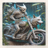 Skelet op een helikopter gemonteerd met een wolf h glazen onderzetter (Voorkant)