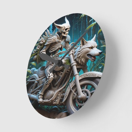 Skelet op een helikopter gemonteerd met een wolf h ronde klok (Hoek)