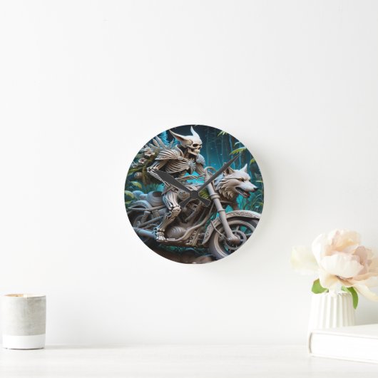 Skelet op een helikopter gemonteerd met een wolf h ronde klok (Huis)