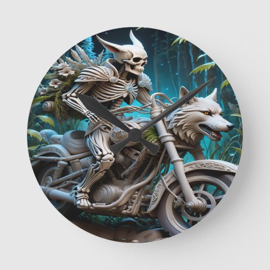 Skelet op een helikopter gemonteerd met een wolf h ronde klok (Voorkant)