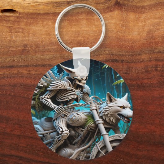 Skelet op een helikopter gemonteerd met een wolf h sleutelhanger (Achterkant)