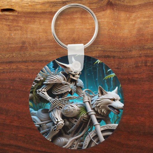 Skelet op een helikopter gemonteerd met een wolf h sleutelhanger (Voorkant)