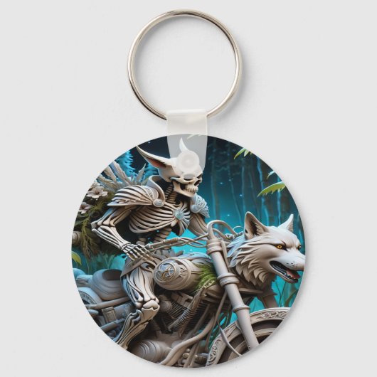 Skelet op een helikopter gemonteerd met een wolf h sleutelhanger (Achterkant)