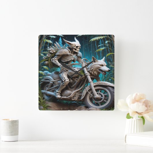 Skelet op een helikopter gemonteerd met een wolf h vierkante klok (Huis)