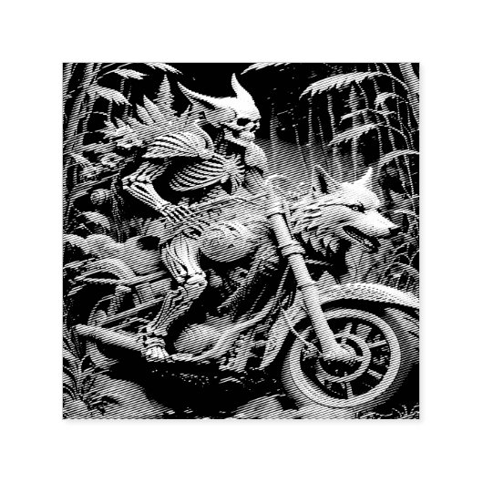 Skelet op een helikopter gemonteerd met een wolf h zelfinktende stempel (Design)