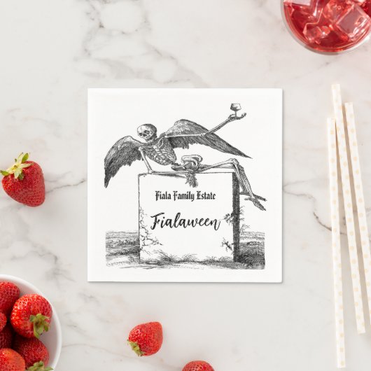 Skelet op een Tombstone Cocktail Servet (Insitu)