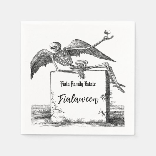 Skelet op een Tombstone Cocktail Servet (Voorkant)