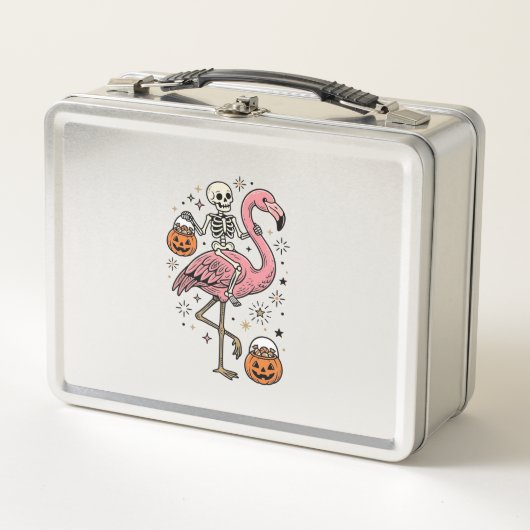 Skelet op Flamingo Halloween Snoep Shirt_1 (Voorkant)