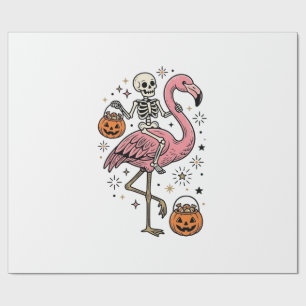 Skelet op Flamingo Halloween Snoep Shirt_1 Cadeaupapier