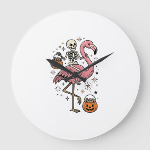 Skelet op Flamingo Halloween Snoep Shirt_1 Grote Klok