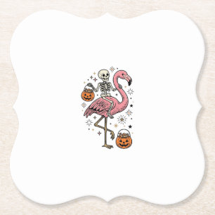 Skelet op Flamingo Halloween Snoep Shirt_1 Kartonnen Onderzetters